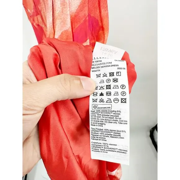 ALLSAINTS Melody Nerissa Peach Deer Print Midi Slipdress In Pink 10 - Picture 3 of 7